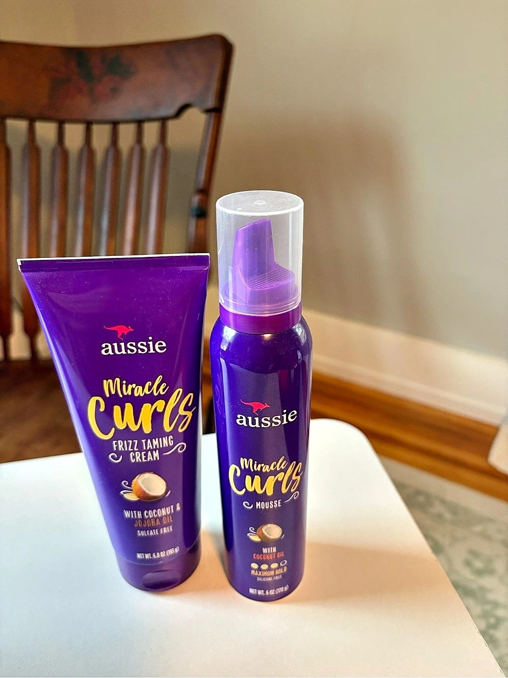 Aussie Miracle Curls Frizz Taming Cream & Mousse Bundle Purple